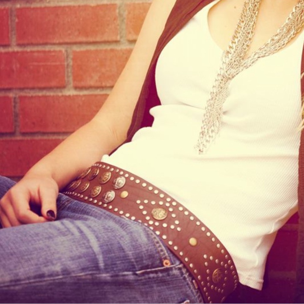 NWT // The Zodiac Brown Studded Leather Belt